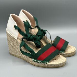 Gucci Lilibeth Web Platform Espadrille Wedge Sandals